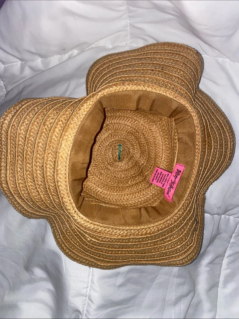 Betsy Johnston Paper Yarn Straw Hat OS bright summer colors floppy hat packable